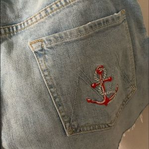 Mother Denim cutoff Shorts.  Anchor embroidered on Back pocket.